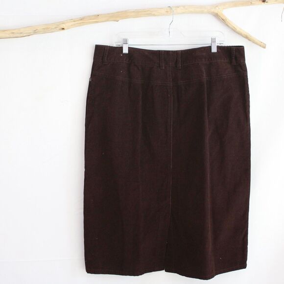 Eddie Bauer Long Midi Modest Brown Corduroy Skirt Plus Size 18 Back Slit Fall - Picture 4 of 7